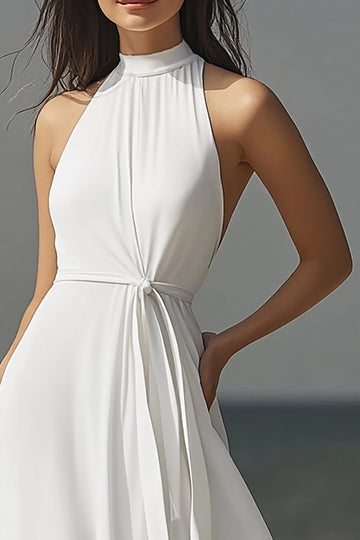 Ivory A Line High Neck Long Engagement Dress